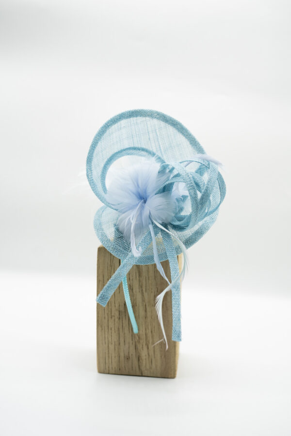 Hand sculpted fascinator in soft blue - Image 2