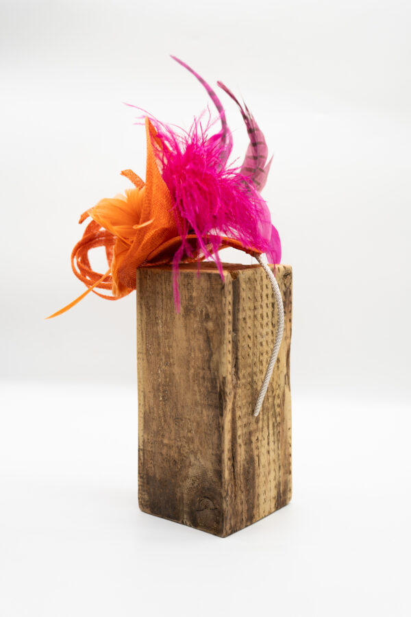 Hand sculpted fascinator in vibrant burnt orange & cerise